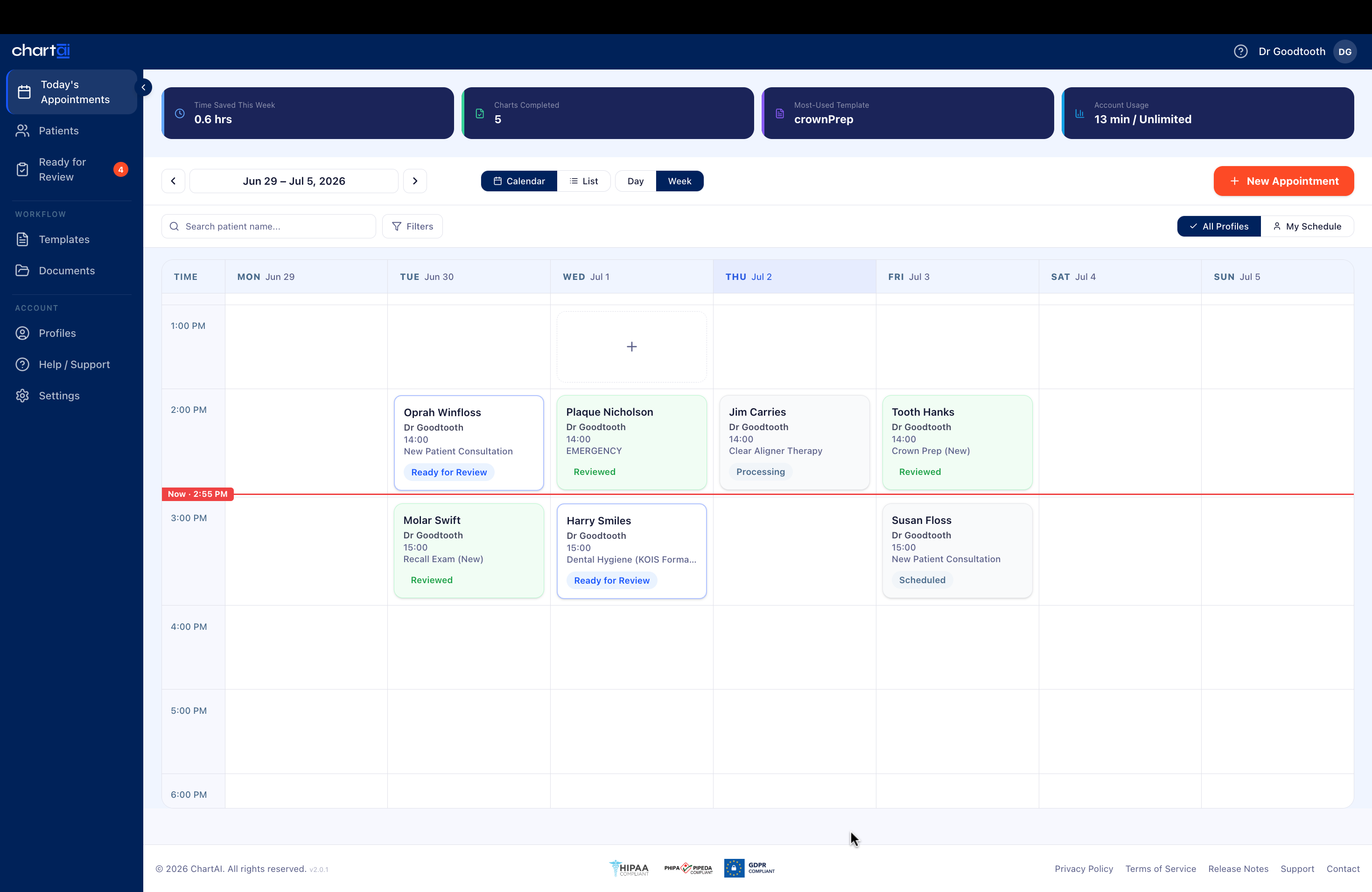 ChartAI appointments screen