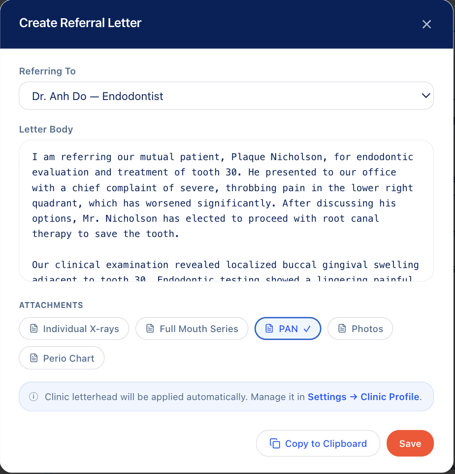 ChartAI create referral letter