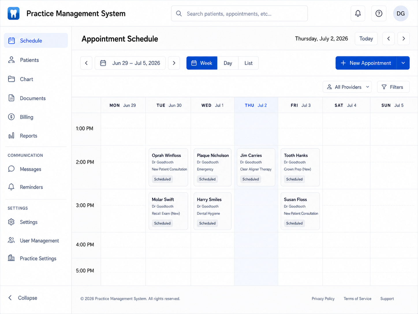 Practice Management System — appointment schedule
