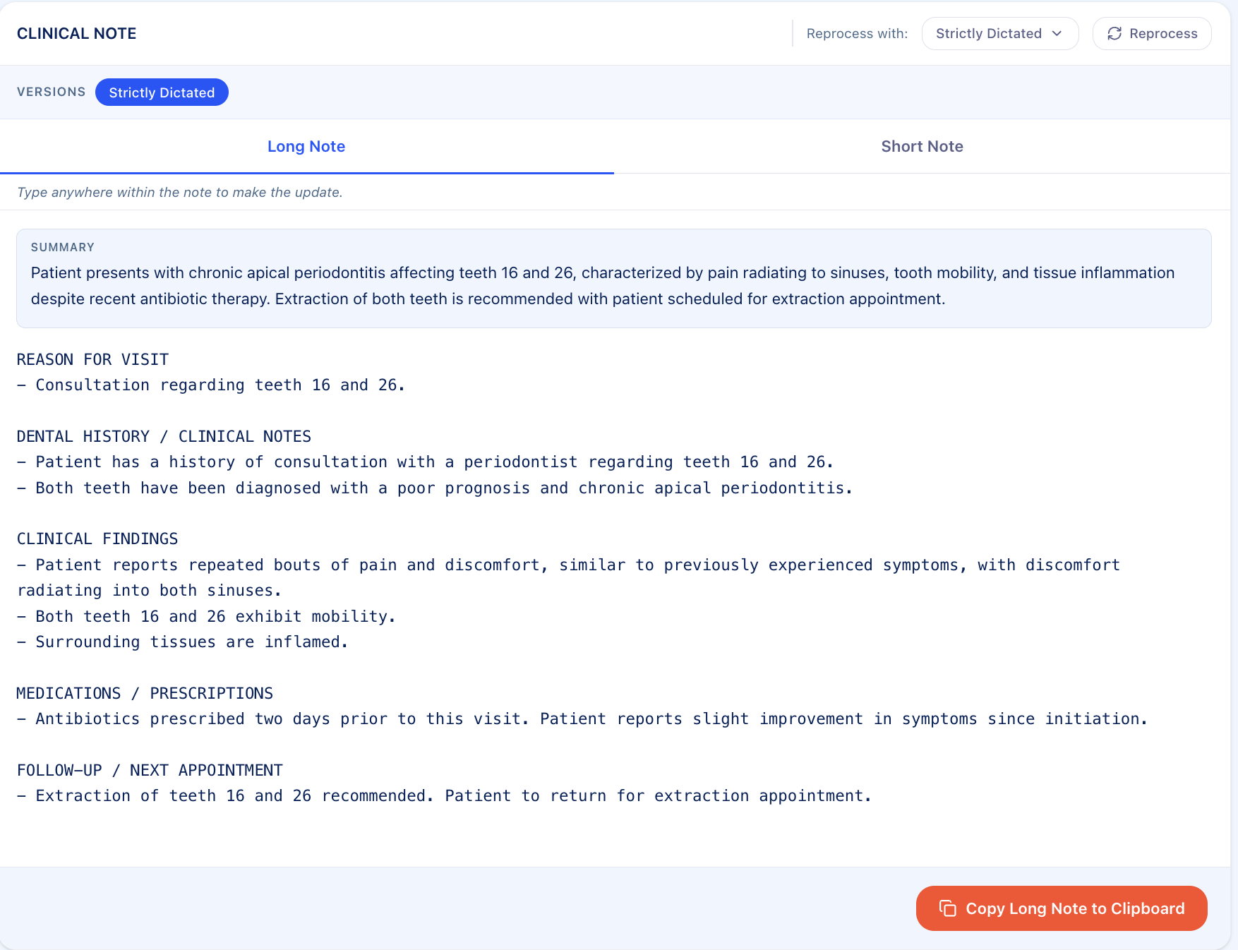 ChartAI dictation output