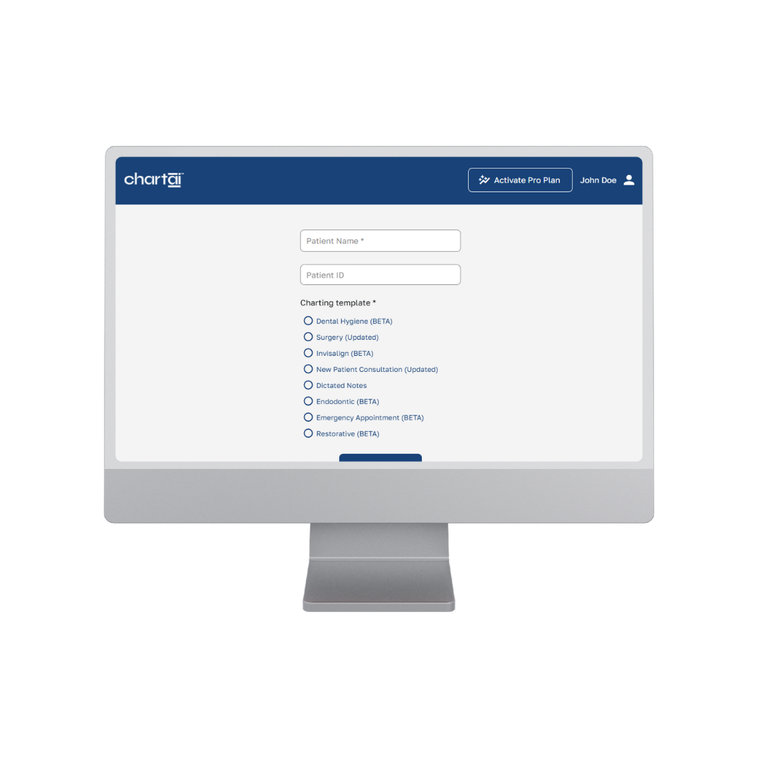 ChartAI dashboard showing AI-generated clinical notes